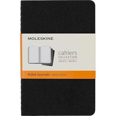 Moleskine , Notizbuch Journal, Set mit 3 Heften mit linierten Seiten, Kartonabdeckung und sichtbaren Baumwollstichen, Schwarze Farbe, Taschenformat 9 x 14 cm, 80 Seiten Moleskine , Notizbuch Journal, Set mit 3 Heften mit linierten Seiten, Kartonabdeckung und sichtbaren Baumwollstichen, Schwarze Farbe, Taschenformat 9 x 14 cm, 80 Seiten