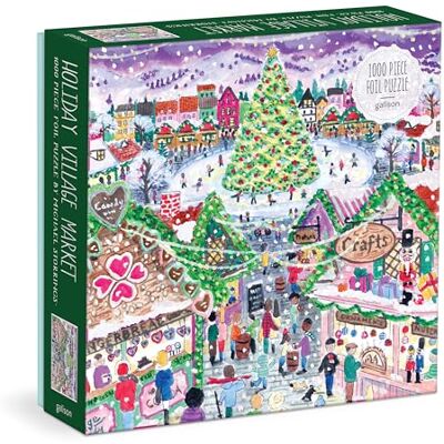 Galison Michael Storrings Holiday Village Market 1000pc Foil Puzzle in Square Box Galison Michael Storrings Holiday Village Market 1000pc Foil Puzzle in Square Box