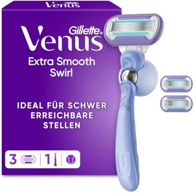 Gillette Extra Smooth Swirl Rasierer Damen — Inkl. 3 Ersatzklingen für Nassrasierer, Schwenkbares Handstück und Duschhalterung — Lila Gillette Extra Smooth Swirl Rasierer Damen — Inkl. 3 Ersatzklingen für Nassrasierer, Schwenkbares Handstück und Duschhalterung — Lila