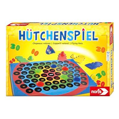 noris Hütchenspiel Das lustige Geschicklichkeitsspiel -Mit Vier Katapult Männchen und 12 Hütchen in Vier Farben, ab 4 Jahren noris Hütchenspiel Das lustige Geschicklichkeitsspiel -Mit Vier Katapult Männchen und 12 Hütchen in Vier Farben, ab 4 Jahren