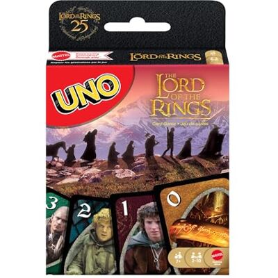 Mattel UNO Der Herr der Ringe Kartenspiel, ab 7 Jahren, 2–10 Spieler Spielkarten mit Film-Motiven mit einer speziellen Spielregel, für Kinder, Jugendliche und Familienabende, JMF13 Mattel UNO Der Herr der Ringe Kartenspiel, ab 7 Jahren, 2–10 Spieler Spielkarten mit Film-Motiven mit einer speziellen Spielregel, für Kinder, Jugendliche und Familienabende, JMF13