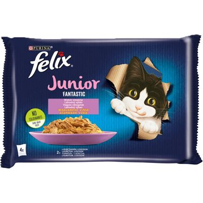 Felix Fantastic Junior Nedves Macskaeledel Aszpikban (Csirke és Lazac) - 4x85 g Felix Fantastic Junior Nedves Macskaeledel Aszpikban (Csirke és Lazac) - 4x85 g