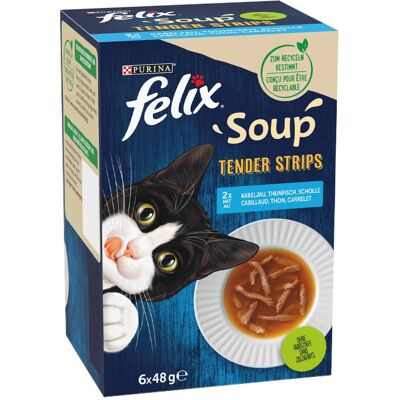 Felix Soup Tender Strips Halas Válogatás Nedves Macskaeledel Szószban Falatkákkal - 6x48 g Felix Soup Tender Strips Halas Válogatás Nedves Macskaeledel Szószban Falatkákkal - 6x48 g