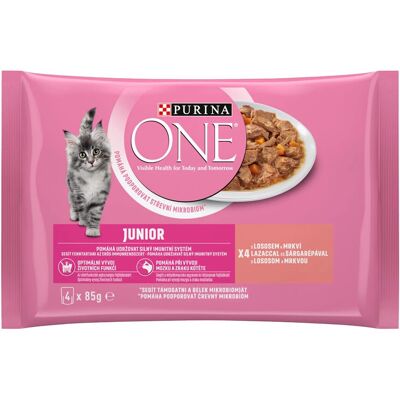 Purina One Junior Nedves Macskaeledel (Lazac és Sárgarépa) - 4x85 g Purina One Junior Nedves Macskaeledel (Lazac és Sárgarépa) - 4x85 g