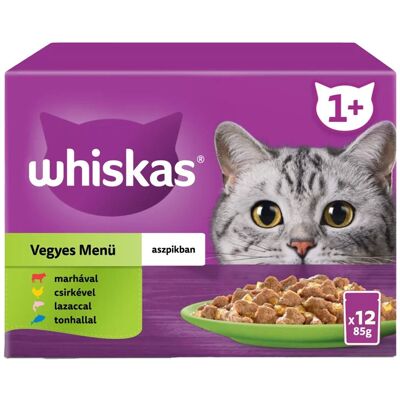 Whiskas Vegyes Válogatás Alutasakos Macskaeledel Aszpikban (Marha, Csirke, Lazac, Tonhal) - 12x85 g Whiskas Vegyes Válogatás Alutasakos Macskaeledel Aszpikban (Marha, Csirke, Lazac, Tonhal) - 12x85 g