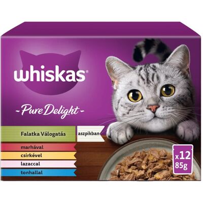 Whiskas Pure Delight Falatka Válogatás Alutasakos Macskaeledel Aszpikban (Marha, Csirke, Lazac, Tonhal) - 12x85 g Whiskas Pure Delight Falatka Válogatás Alutasakos Macskaeledel Aszpikban (Marha, Csirke, Lazac, Tonhal) - 12x85 g