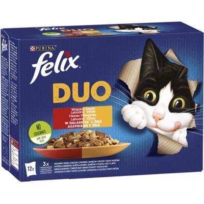 Felix Fantastic Duo Házias Válogatás Nedves Macskaeledel Aszpikban (Marha és Szárnyas, Csirke és Vese, Bárány és Borjú, Pulyka és Máj) - 12x85 g Felix Fantastic Duo Házias Válogatás Nedves Macskaeledel Aszpikban (Marha és Szárnyas, Csirke és Vese, Bárány és Borjú, Pulyka és Máj) - 12x85 g
