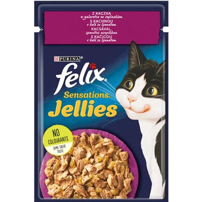 Felix Sensations Jellies Nedves Macskaeledel Aszpikban (Kacsa és Spenót) - 85 g Felix Sensations Jellies Nedves Macskaeledel Aszpikban (Kacsa és Spenót) - 85 g