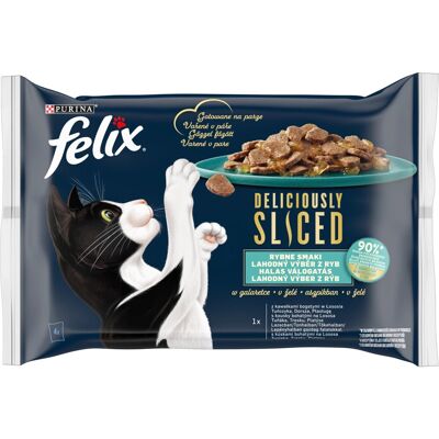 Felix Deliciously Sliced Halas Válogatás Gabonamentes Nedves Macskaeledel Aszpikban (Lazac, Tonhal, Tőkehal, Lepényhal) - 4x80 g Felix Deliciously Sliced Halas Válogatás Gabonamentes Nedves Macskaeledel Aszpikban (Lazac, Tonhal, Tőkehal, Lepényhal) - 4x80 g
