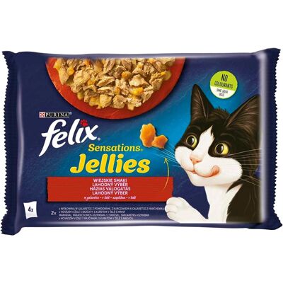 Felix Sensations Jellies Házias Válogatás Nedves Macskaeledel Aszpikban (Marha és Paradicsom, Csirke és Sárgarépa) - 4x85 g Felix Sensations Jellies Házias Válogatás Nedves Macskaeledel Aszpikban (Marha és Paradicsom, Csirke és Sárgarépa) - 4x85 g