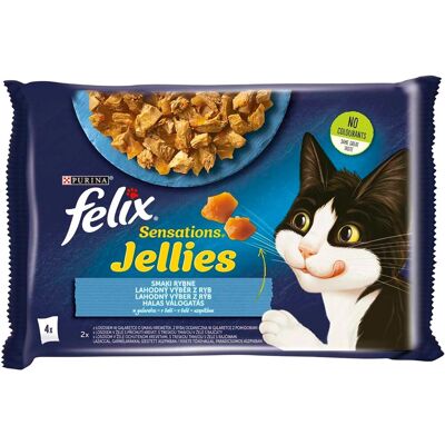Felix Sensations Jellies Halas Válogatás Nedves Macskaeledel Aszpikban (Lazac és Garnélarák, Fekete tőkehal és Paradicsom) - 4x85 g Felix Sensations Jellies Halas Válogatás Nedves Macskaeledel Aszpikban (Lazac és Garnélarák, Fekete tőkehal és Paradicsom) - 4x85 g