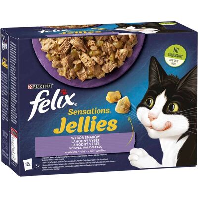 Felix Sensations Jellies Vegyes Válogatás Nedves Macskaeledel Aszpikban (Pulyka és Spenót, Bárány és Vad, Makréla és Paradicsom, Hering és Garnélarák) - 12x85 g Felix Sensations Jellies Vegyes Válogatás Nedves Macskaeledel Aszpikban (Pulyka és Spenót, Bárány és Vad, Makréla és Paradicsom, Hering és Garnélarák) - 12x85 g
