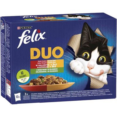 Felix Fantastic Duo Házias Válogatás Nedves Macskaeledel Aszpikban (Marha, Szárnyas és Zöldbab, Bárány, Csirke és Paradicsom, Pulyka, Kacsa és Sárgarépa, Sertés, Vad és Cukkini) - 12x85 g Felix Fantastic Duo Házias Válogatás Nedves Macskaeledel Aszpikban (Marha, Szárnyas és Zöldbab, Bárány, Csirke és Paradicsom, Pulyka, Kacsa és Sárgarépa, Sertés, Vad és Cukkini) - 12x85 g