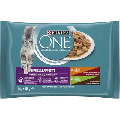 Purina One Difficult Appetite Nedves Macskaeledel (Csirke, Marha és Zöldbab, Pulyka, Kacsa és Sárgarépa) - 4x85 g Purina One Difficult Appetite Nedves Macskaeledel (Csirke, Marha és Zöldbab, Pulyka, Kacsa és Sárgarépa) - 4x85 g