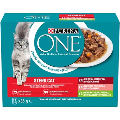 Purina One Sterilcat Nedves Macskaeledel (Marha és Sárgarépa, Lazac és Sárgarépa, Pulyka és Zöldbab) - 12x85 g Purina One Sterilcat Nedves Macskaeledel (Marha és Sárgarépa, Lazac és Sárgarépa, Pulyka és Zöldbab) - 12x85 g