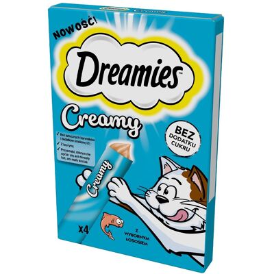 DREAMIES Creamy kiegészítő eledel ízletes lazaccal macskáknak 4x10g DREAMIES Creamy kiegészítő eledel ízletes lazaccal macskáknak 4x10g