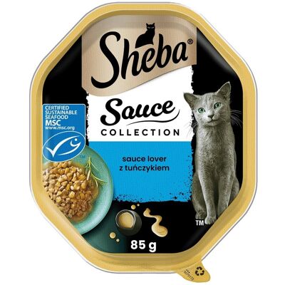 SHEBA Sauce Collection tálca 85 g nedves teljes értékű eledel felnőtt macskáknak tonhallal szószban darabokban SHEBA Sauce Collection tálca 85 g nedves teljes értékű eledel felnőtt macskáknak tonhallal szószban darabokban