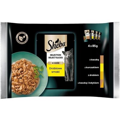 SHEBA Selection Select Slices Poultry Flavours tasak 4x85 g nedves teljes értékű eledel felnőtt macskáknak, kacsa, csirke, baromfi, kacsa és pulyka szaftos szeletekkel SHEBA Selection Select Slices Poultry Flavours tasak 4x85 g nedves teljes értékű eledel felnőtt macskáknak, kacsa, csirke, baromfi, kacsa és pulyka szaftos szeletekkel