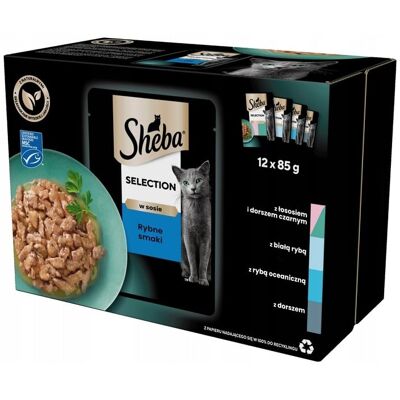 SHEBA Selection Fish Flavours tasak 12x85 g nedves teljes értékű eledel felnőtt macskáknak szaftos szeletekben lazaccal és fekete tőkehallal, fehér halakkal, óceáni halakkal, tőkehallal SHEBA Selection Fish Flavours tasak 12x85 g nedves teljes értékű eledel felnőtt macskáknak szaftos szeletekben lazaccal és fekete tőkehallal, fehér halakkal, óceáni halakkal, tőkehallal
