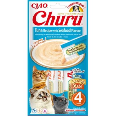 Churu - Tonhalkrémes tenger gyümölcsei Püré - 4 x 14g - Cat Food Purée Churu - Tonhalkrémes tenger gyümölcsei Püré - 4 x 14g - Cat Food Purée