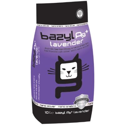 BAZYL Ag+ Lavender 10 L Bentonit alom nano ezüsttel és levendula illattal macskák számára BAZYL Ag+ Lavender 10 L Bentonit alom nano ezüsttel és levendula illattal macskák számára
