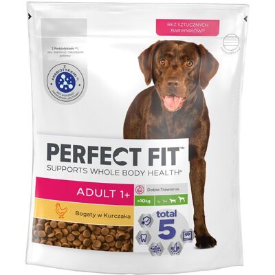 PERFECT FIT Adult 1+ csirkében gazdag teljes értékű szárazeledel felnőtt, nagytestű kutyafajták számára 825 g PERFECT FIT Adult 1+ csirkében gazdag teljes értékű szárazeledel felnőtt, nagytestű kutyafajták számára 825 g