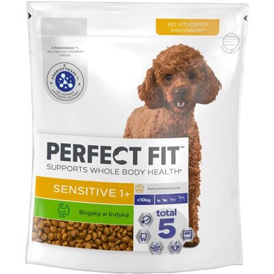 PERFECT FIT Sensitive 1+ pulykában gazdag száraz teljes értékű eledel felnőtt kistestű kutyafajták számára 825 g PERFECT FIT Sensitive 1+ pulykában gazdag száraz teljes értékű eledel felnőtt kistestű kutyafajták számára 825 g