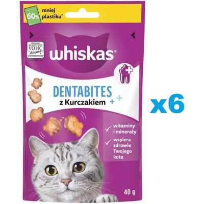 Whiskas Dentabites - Csirke fogápoló jutalomfalatok macskák számára - 6x40g Whiskas Dentabites - Csirke fogápoló jutalomfalatok macskák számára - 6x40g