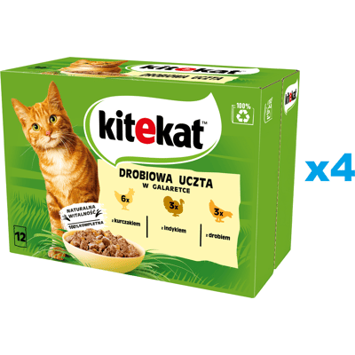 KITEKAT Baromfi zselés lakoma 48x85g teljes értékű nedves eledel felnőtt macskáknak csirkével, pulykával és baromfival zselében KITEKAT Baromfi zselés lakoma 48x85g teljes értékű nedves eledel felnőtt macskáknak csirkével, pulykával és baromfival zselében