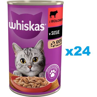 Whiskas Felnőtt Marhahús Szószban 24x400g - Nedves macskatáp Whiskas Felnőtt Marhahús Szószban 24x400g - Nedves macskatáp