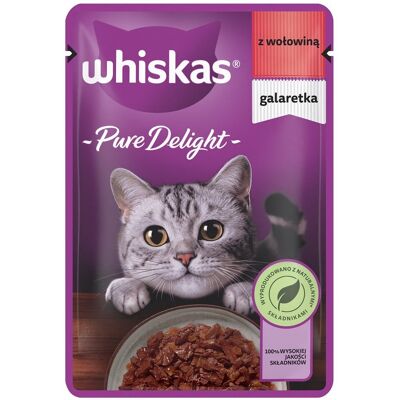 WHISKAS Adult Pure Delight tasak 85g teljes értékű nedves eledel felnőtt macskáknak, marhahúsdarabkák zselében WHISKAS Adult Pure Delight tasak 85g teljes értékű nedves eledel felnőtt macskáknak, marhahúsdarabkák zselében