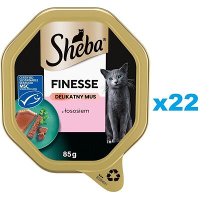 SHEBA Finesse 22x85 g teljes értékű nedves eledel felnőtt macskáknak, lazacpürével SHEBA Finesse 22x85 g teljes értékű nedves eledel felnőtt macskáknak, lazacpürével