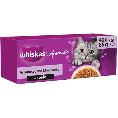 WHISKAS Adult Aromatic Selection 40x85 g teljes értékű nedves eledel felnőtt macskáknak, mártásban, darabokban: mázas sertéshús és sárgarépa, óceáni haldarabokkal, húslevesben WHISKAS Adult Aromatic Selection 40x85 g teljes értékű nedves eledel felnőtt macskáknak, mártásban, darabokban: mázas sertéshús és sárgarépa, óceáni haldarabokkal, húslevesben