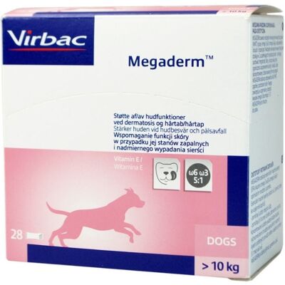 Virbac Megaderm - Bőr és szőrzet támogatás kutyáknak - 28 tasak Virbac Megaderm - Bőr és szőrzet támogatás kutyáknak - 28 tasak