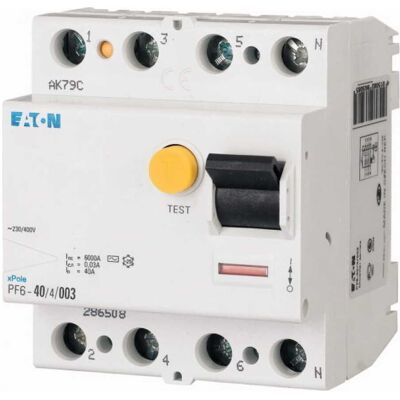 Eaton 4P hibás áramkör megszakító 40A 6kA 100mA Típus A Eaton 4P hibás áramkör megszakító 40A 6kA 100mA Típus A