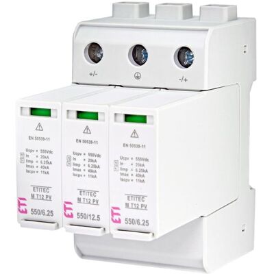 ETI Túlfeszültségvédő - 1100V 3P 20kA - PV Típus 1+2 ETI Túlfeszültségvédő - 1100V 3P 20kA - PV Típus 1+2