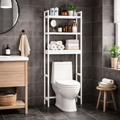 Songmics Bambusz és acél polc 3 szintes 63×26×170 cm fehér Songmics Bambusz és acél polc 3 szintes 63×26×170 cm fehér