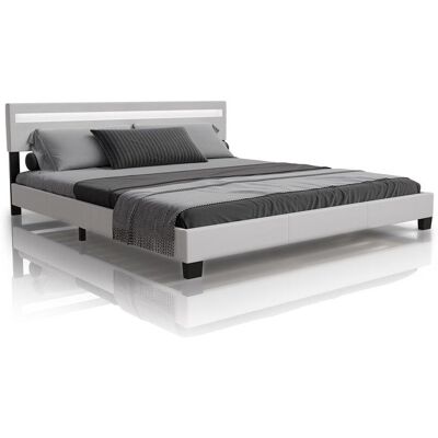 Juskys Kárpitozott modern ágy 180 x 200 LED és léces vázzal Juskys Kárpitozott modern ágy 180 x 200 LED és léces vázzal