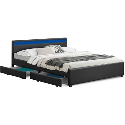Juskys Ágy 180 x 200 fekete LED-del és fiókokkal Juskys Ágy 180 x 200 fekete LED-del és fiókokkal