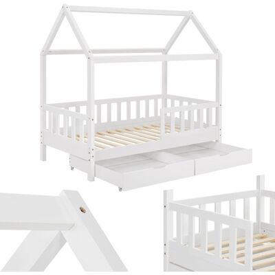 Juskys Gyerekágy 90x200 cm rácsos ágyrácskal és fiókokkal fehér Juskys Gyerekágy 90x200 cm rácsos ágyrácskal és fiókokkal fehér