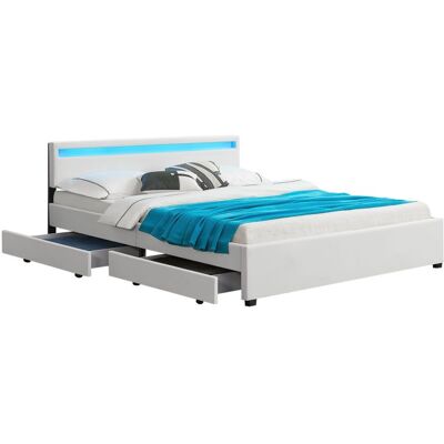 Juskys Kárpitozott ágy tárolóhellyel 180x200 cm, fehér, LED Juskys Kárpitozott ágy tárolóhellyel 180x200 cm, fehér, LED