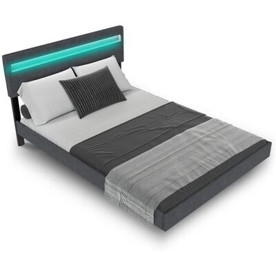 Juskys Modern ágy 140 x 200 cm LED világítással, szürke Juskys Modern ágy 140 x 200 cm LED világítással, szürke