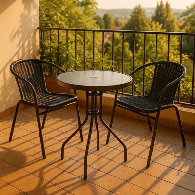 Garthen Balkon szett fonott poliratanból 2 szék és asztal Garthen Balkon szett fonott poliratanból 2 szék és asztal