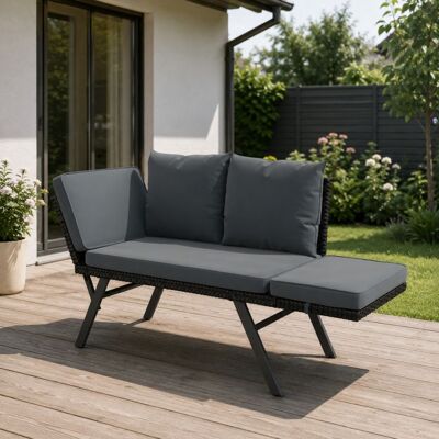 Juskys Polyrattan multifunkcionális pad 132 x62x84 cm fekete/szürke Juskys Polyrattan multifunkcionális pad 132 x62x84 cm fekete/szürke