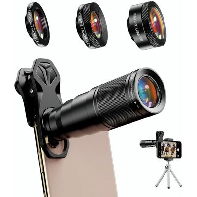 Apexel 4 in 1 22X Zoom, Széles-látószögű, Makro, Fisheye wide objektív kit - Mobil, Smartphone 4 az 1-ben lencse Apexel 4 in 1 22X Zoom, Széles-látószögű, Makro, Fisheye wide objektív kit - Mobil, Smartphone 4 az 1-ben lencse