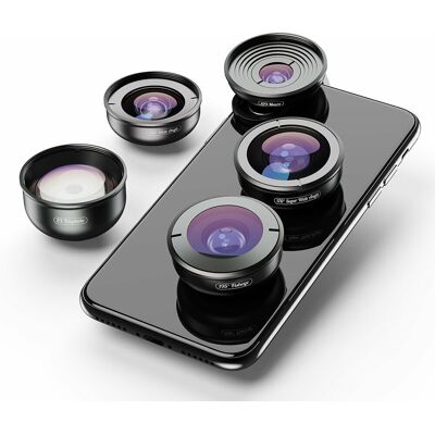 Apexel 5 in 1 HQ 4K Macro/ Wide-Angle/ Telefotó/ Fisheye objektív kit - Mobil, Smartphone 5 az 1-ben lencse Apexel 5 in 1 HQ 4K Macro/ Wide-Angle/ Telefotó/ Fisheye objektív kit - Mobil, Smartphone 5 az 1-ben lencse