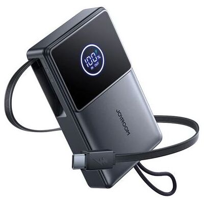 Joyroom powerbank 10000mAh digitális kijelzővel, PD 22.5W, beépített visszahúzható USB-C kábellel (0,7m) (fekete) Joyroom powerbank 10000mAh digitális kijelzővel, PD 22.5W, beépített visszahúzható USB-C kábellel (0,7m) (fekete)