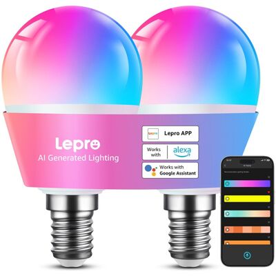 LEPRO BP1-2 E14 LED-izzó Bluetooth- és Wi-Fi-kapcsolattal, 470 lm, 2 db-os csomag LEPRO BP1-2 E14 LED-izzó Bluetooth- és Wi-Fi-kapcsolattal, 470 lm, 2 db-os csomag