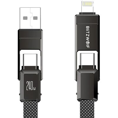 BlitzWolf BW-HDC7 4 az 1-ben USB-C/USB/Lightning kábel 240W 1,2m - fekete BlitzWolf BW-HDC7 4 az 1-ben USB-C/USB/Lightning kábel 240W 1,2m - fekete