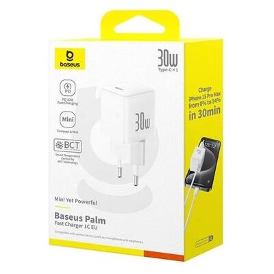 Baseus utazó töltő Palm sorozat Type-C PD 3.0 QC 3.0 30W (fehér) Baseus utazó töltő Palm sorozat Type-C PD 3.0 QC 3.0 30W (fehér)